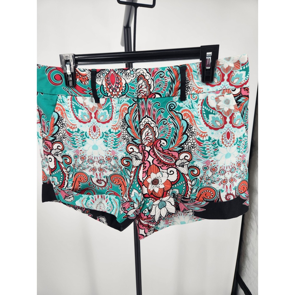 New York & Company 7th Avenue Paisley Floral Shorts Teal Orange Pink Size 8